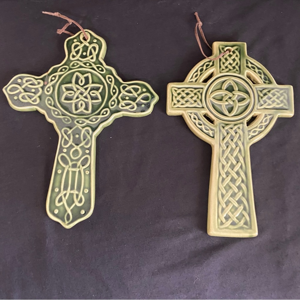 Ceramic Celtic Cross Ornament - Green